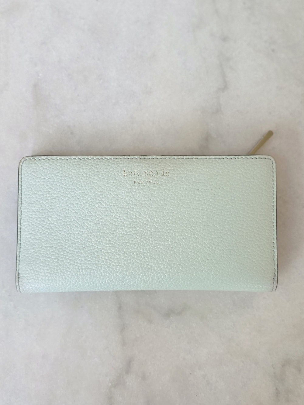 Kate Spade New York Staci Large Slim Bifold Wallet Mint Green Pebbled Leather